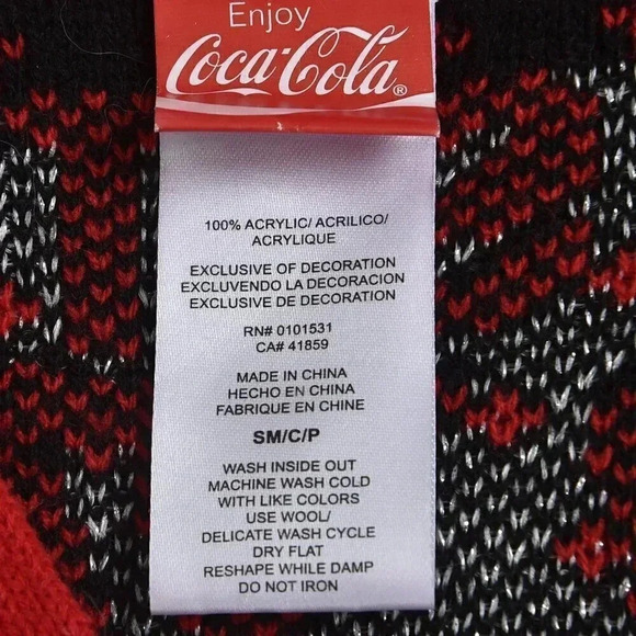 Coca Cola Ugly Christmas Cardigan Sweater Coke Polar Bears Red Black Size Small - Picture 9 of 11
